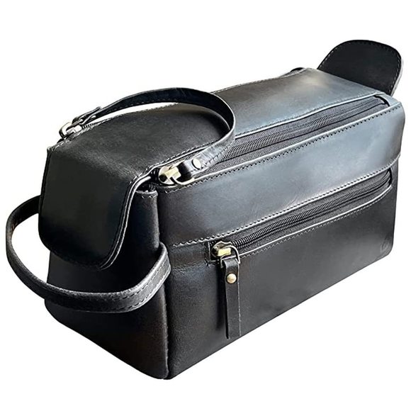 Leather Toiletry Bag – Stylish & Durable Dopp Kit With Water Resistant Lining🦖 - Picture 1 of 7